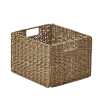 Panier rustique en jonc de mer, panier rectangulaire en jonc de mer, panier pliable avec poignée pour le rangement de dossiers et documents de bureau, provenant du Vietnam