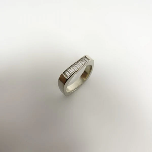 Minimalist Matte Finish Infinity Baguette <b>Set</b> <b>Ring</b> in Sterling <b>Silver</b> Contemporary Elegant Band Design - Product Image 5