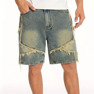 Pantalones Cortos de Mezclilla Holgados Estilo Y2K con Pedrería, Cintura Elástica, Casuales, para Verano, Estilo Urbano, para Hombre - Product Image 1