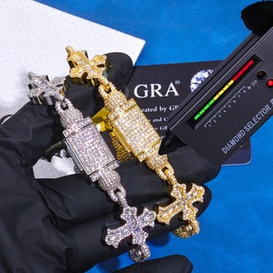 <b>Mens</b> Lab Grown Diamond 925 <b>Silver</b> Cross Link Bracelet Iced Out Rectangular Clasp Luxury Statement Fashion Bracelet - Product Image 2