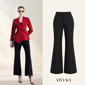 Pantalones de Vestir para Mujer, Negros, de Cintura Alta, Corte Acampanado, Largura al Tobillo, de Poliéster, para Oficina, Corte Regular, ALVA - Product Image 1