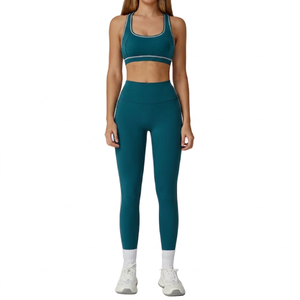 Low MOQ Women 2 Piece Yoga Set Racerback Sports Bra High Waist <b>Leggings</b> Geometric Print Full Length Breathable Workout Outfit - Product Image 3