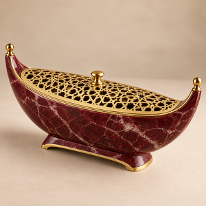 Brûleur à Bakhoor de Luxe en Forme de Bateau Arche de Noé, en Acier Inoxydable avec Couvercle Jali Doré, Résine Effet Marbre Premium, Encens Oud Printemps-Été - Product Image 3
