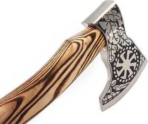 Hacha Vikinga Tomahawk de Acero Inoxidable Hecha a Mano de Alta Calidad, Diseño Más Popular con Mango de Madera y Funda de Cuero - Product Image 6