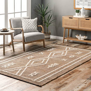 Tapis géométrique tissé à la main en jute/coton naturel avec ensemble unique - Product Image 5