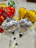 Lanterne en Soie Blanche et Bleue, Décoration Suspendue en Tissu Chinoiserie, Lanterne en Satin, Décoration de Festival Asiatique, Lampes de Restaurant Vietnamien