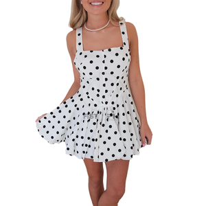 Sorority Polka Dot Mini <b>Dress</b> Women Summer Casual A-Line Puff Sleeve V-Neck Wrap Tie Front Loose Fit Breathable Woven <b>Dress</b> - Product Image 5