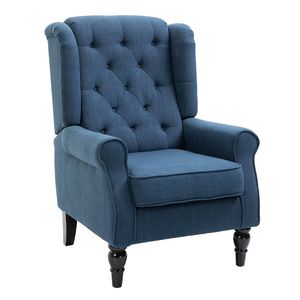 Fauteuil d'appoint capitonné en tissu bleu avec pieds en bois pour salon - Product Image 1