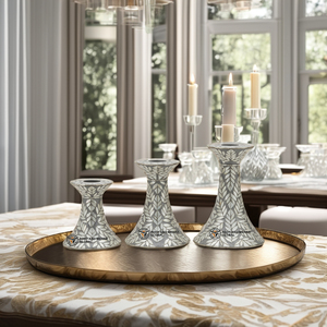 Proveedor indio ofrece juego de portavelas con incrustaciones de perlas madre hechas a mano, decoración del hogar reutilizable decorativa Floral Turquesa - Product Image 1