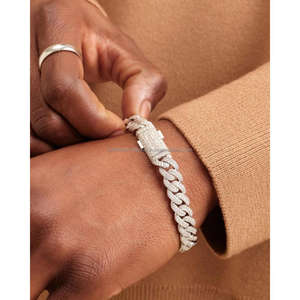 Probador de diamantes Aprobado Pulsera de eslabones cubanos con diamantes cultivados en laboratorio VVS Plata de Ley 925 Joyería elegante de hip hop - Product Image 5