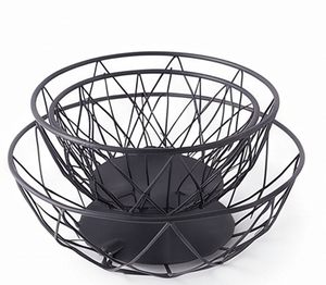 Premium Two-Tier Metal <b>Wire</b> Storage <b>Basket</b> Geometric Design Rustic Style <b>Hanging</b> Multi-Purpose Organizer Stylish Tabletop Accent - Product Image 3