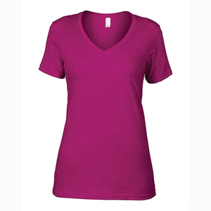 T-shirt décontracté à col en V pour femme, en jersey respirant coton/fibre de bambou, coupe ajustée, broderie logo, boutons, grandes tailles, vente en gros ODM - Product Image 5