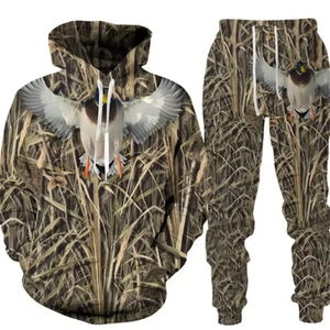 Ensemble pantalon et sweat à capuche camouflage pour homme, manches longues, imperméable, coupe-vent, respirant, polyester, vêtements d'extérieur, imprimé été - Product Image 1