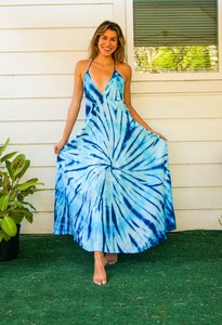 Colección de verano Elegante Tie-Dye Long Maxi Dress Mangas Elegante Beach Look Spaghetti Strips Sweet Sun Style Precios al por mayor - Product Image 5