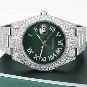 Reloj BOJ R.O.L.E.X.028 con Números Romanos, Moissanita Completa, de Lujo, Cuarzo Analógico, Acero, 41MM, 3BAR Resistente al Agua, Estilo Hip Hop para Hombre - Product Image 1