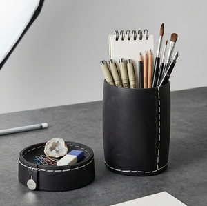 Organisateur de bureau rustique moderne et écologique, ensemble de paniers de rangement circulaires multifonctionnels pour crayons, pinceaux, fournitures de bureau et gommes - Product Image 1