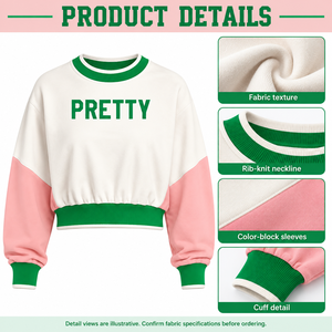 Wholesale Greek Alpha | Kapa | Alpha | Sorority <b>Clothing</b> <b>Women</b>’s Embroidered Color Block Crop Sweatshirt Top - Product Image 6