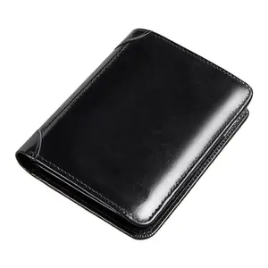 Carteira masculina de couro legítimo, novo design masculino carteira preta vintage com 3 dobras MBF-0830