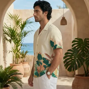 Chemise hawaïenne d'été pour hommes, manches courtes, col rabattu, imprimé floral, haut boutonné pour la plage - Product Image 2
