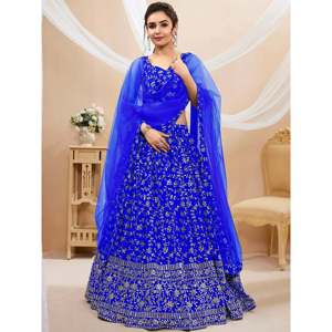 Plus Size Blue <b>Sequins</b> Georgette Wedding Lehenga Choli - Product Image 1