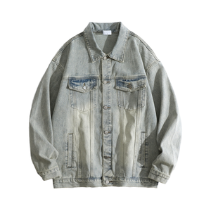 Men's Light Blue Coated Denim Puffer <b>Jacket</b> Casual Washed Cotton Regular Fit Stand Collar Zipper Closure Autumn Style Front - Product Image 2