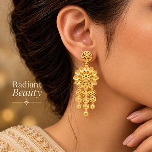 <b>Sunflower</b> Floral Statement Jewelry Set for Women | Elegant 24K Gold Plated Long Necklace | Matching Earrings Bracelet Party - Product Image 5