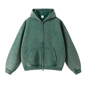 เสื้อฮู้ดซิปสีดำฟอกยีนส์ทรงโอเวอร์ไซส์สไตล์วินเทจสำหรับผู้ชาย พร้อมกระเป๋า - Product Image 3