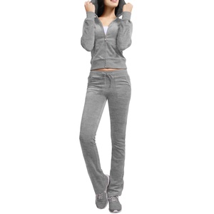 Conjunto Deportivo Gris con Capucha para Mujer, Pantalones Largos de Color Sólido, Casuales, con Bolsillos Laterales, Transpirables, para Otoño - Product Image 1