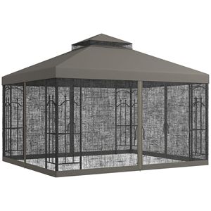 Abri de jardin d'angle 3x3,6m avec étagères, double toit, auvent extérieur et moustiquaire pour villas et cours, disponible en gris - Product Image 1