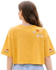 เสื้อยืดครอปสีเหลืองมัสตาร์ดสำหรับผู้หญิง ปักลายเห็ด แขนสั้น สไตล์ลำลอง แฟชั่น ผ้าคอตตอนผสม เนื้อนุ่ม เสื้อผู้หญิงสำหรับฤดูร้อน ขายส่ง - Product Image 2