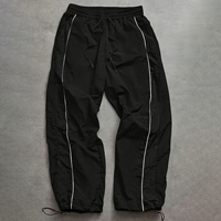 Pantalon de survêtement décontracté pour homme, noir, mi-lourd, imperméable, séchage rapide, en polyester/nylon, imprimé numérique, avec bande latérale, taille mi-haute et cordon de serrage