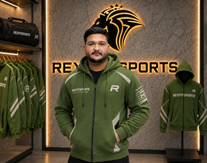 REXFITSPORTS 2026 Custom Green <b>Zip</b> Up Hoodie Unisex Cotton Polyester Fleece Streetwear <b>Full</b> <b>Zip</b> <b>Sweatshirt</b> with Contrast Panels - Product Image 3