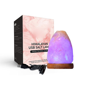 Natural Himalayan <b>Mini</b> Salt Lamp Carved Modern Design Calming Glow Home Decor <b>Table</b> Lamp - Product Image 1