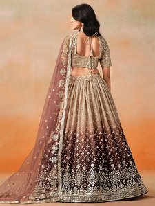 Elegant Beaded Organza <b>Lehenga</b> Set with V-Neck Crop Top and Floor-Length Skirt Candy Color Quick Dry for Bridesmaid Wear - Product Image 4