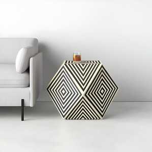 Belladec Modern Antique Bone Inlay <b>Console</b> Stool with Striped <b>Black</b> Design Delhi for Bedroom Living Room Home Use Warranty N/A - Product Image 3