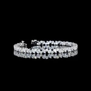 Pear and Round Cut Alternating Lab Grown Diamond Tennis Bracelet Multi Cut Eternity Link Band <b>Solid</b> <b>Gold</b> 9K 14K 18K Fine Jewelry - Product Image 1