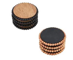 Ensemble de vaisselle de Noël, sous-verres ronds en bois avec motifs perlés pour boissons chaudes et décorations artisanales - Product Image 5