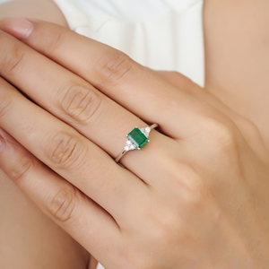 Best Selling Octagon Cut Natural <b>Emerald</b> & Diamond Bridal Fine <b>Ring</b> Jewelry In 925 Sterling <b>Silver</b> Wholesale Price - Product Image 4