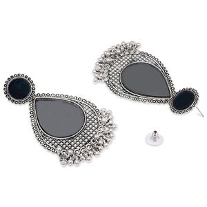 <b>Silver</b> Oxidised Teardrop <b>Drop</b> <b>Earrings</b> with Natural Stone and Pearl Accents - Product Image 3