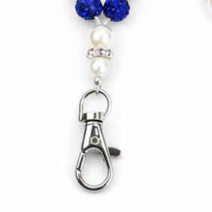 Pearl <b>Beaded</b> Lanyard Pink <b>Blue</b> Rhinestone Accent Stylish ID Badge Holder Necklace Strap Elegant Fashion Accessory - Product Image 6