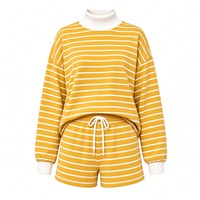 Ensemble hiver femme rayé à col montant, pull à manches longues et short assorti à cordon de serrage, tenue écoresponsable 100%