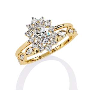 Anillo de Compromiso de Oro Amarillo con Diamantes Redondos y Diamantes Laterales, Estilo Romántico, Certificado GIA, para Mujer - Product Image 2