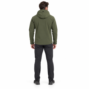 Men's Dark Green Hooded Waterproof Softshell Jacket Stand Collar Full <b>Zip</b> Casual Outdoor Windbreaker Regular Fit Men's Jacket - Product Image 2