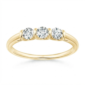 Anillo de Compromiso Clásico para Mujer con Tres Diamantes Redondos de Corte Brillante, Certificado IGI, Oro Amarillo de 14K, Regalo para Ocasiones Especiales y Fiestas - Product Image 4