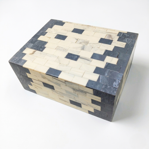 Handmade Marble Inlay Decorative <b>Box</b> with Geometric Pattern, Luxury White and <b>Grey</b> Stone Jewelry <b>Storage</b> <b>Box</b>, Modern Keepsake - Product Image 3