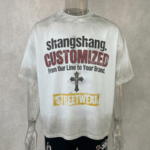 T-shirt surdimensionné à manches courtes personnalisé pour homme, en jersey de coton, col rond, imprimé avec un motif de lettres - Product Image 3