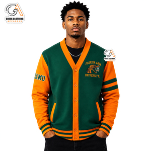 FAMU |   Cardigan brodé avec logo, vert et blanc, manches longues, couleur unie, hiver, anti-rides, 100% polyester, respirant, pour homme - Product Image 1