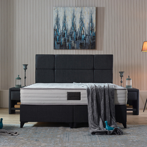 Cadre de lit Berfa Minimalist Luxury European avec tête de lit rembourrée en teck massif et sommier à ressorts à soutien doux - Product Image 2