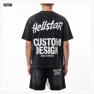 เสื้อยืดคอตตอนวินเทจผู้ชายแบบขายส่ง และชุดกางเกงขาสั้นผ้าเฟรนช์เทอร์รี่ สไตล์สตรีทแวร์แบบทำสีซีด OEM - Product Image 3