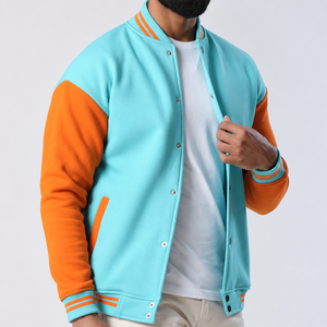 Blouson universitaire en laine pour homme, color block, avec col montant et fermeture boutonnée recouverte, coupe droite, vêtement d'extérieur décontracté d'hiver, style urbain - Product Image 5